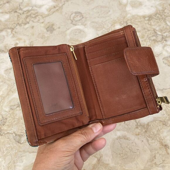 FOSSIL Leather & Cotton Multifunction ELLIS Tri-Fold Compact Wallet - Picture 7 of 16